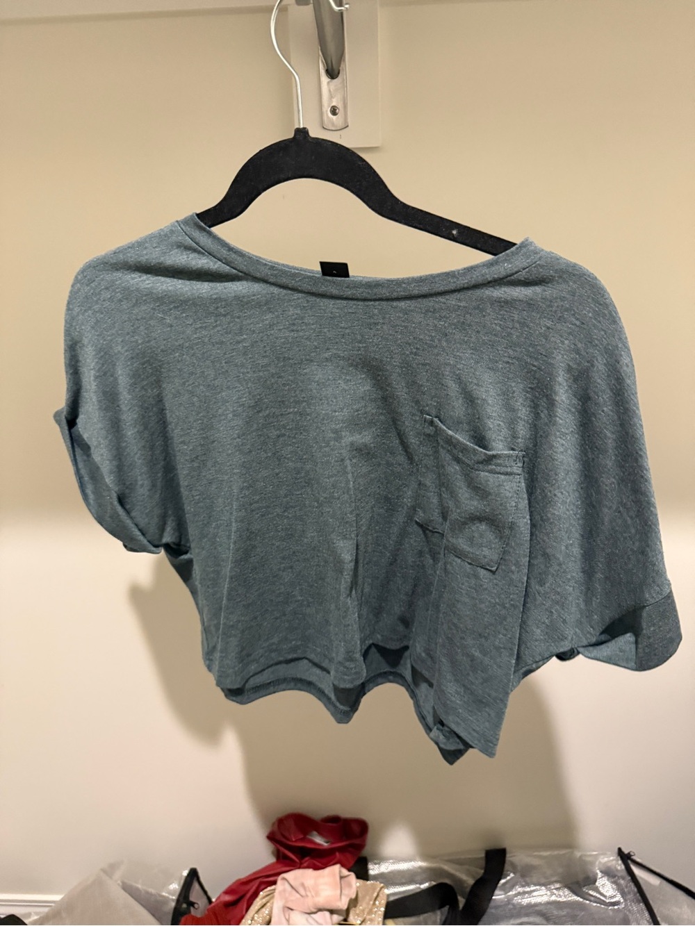 SHEIN Washed Sea Green Crop Pocket Tee